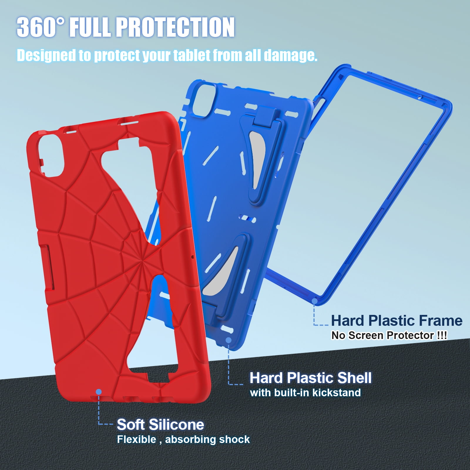 Allytechgroup iPad Pro 11 2024 Case, Cute Stylish Design Kids Friendly Rugged Kickstand Lightweight Silicone PC Case with Pencil Holder for Apple iPad Pro 11 Inch 2024, Red+Blue