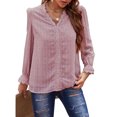 thumbnail image 2 of Minnieouse Camiseta de mujer Blusa casual de manga larga con cuello en V de encaje de color sólido Prendas para la parte del cuerpo Rosa L Minnieouse AP003435-08, 2 of 6