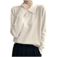 thumbnail image 2 of Amidoa Womens Sweaters Lightweight Long Sleeve Beige Workout Classic Collared Sweaters Women's Cardigans/Sweaters L, 2 of 5