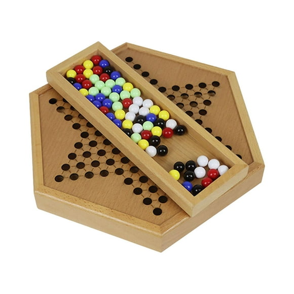 Wooden Chinese Checkers 6 Color Marbles Handcraft Creative Storage for Kids Adults Classic Strategy Game Board Games