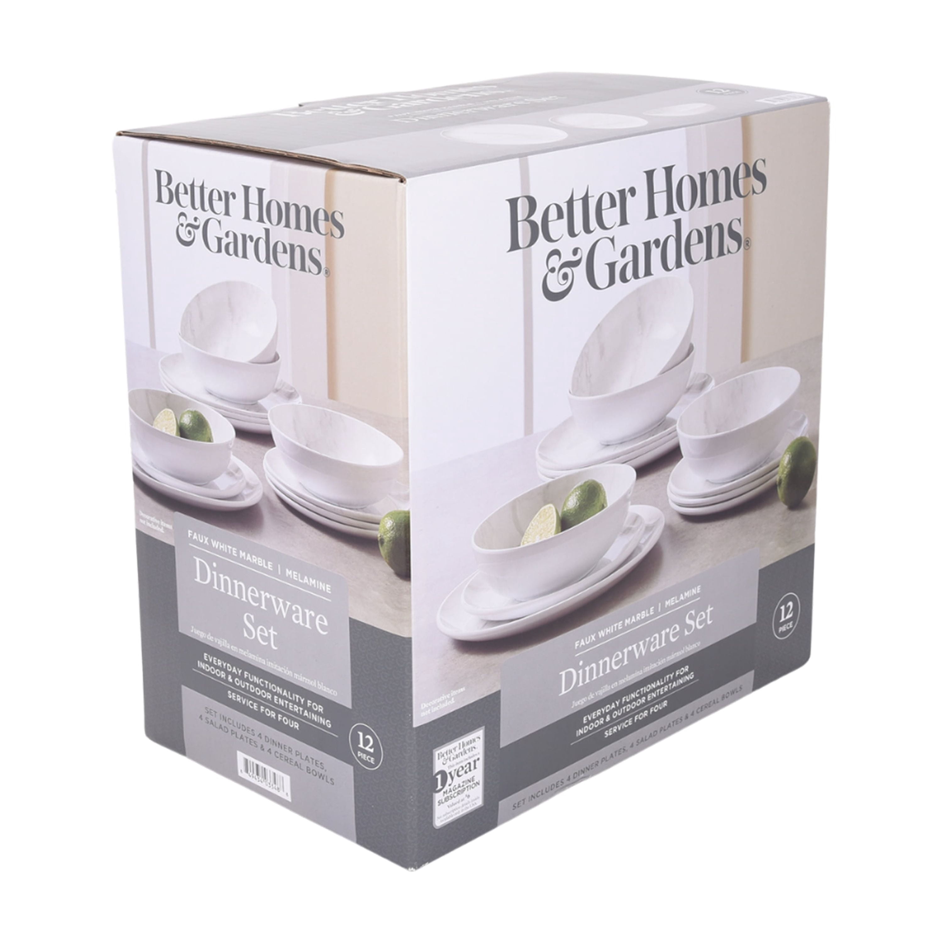 Better Homes & Garden 12-Piece Melamine Grey and White Marble Dinnerware Set