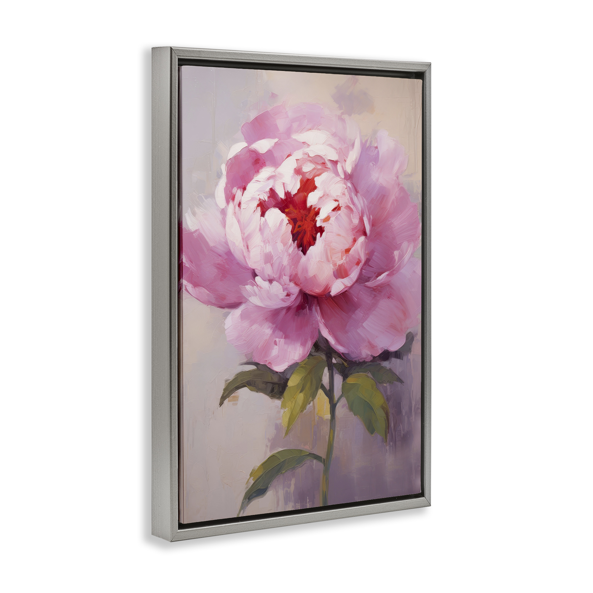 Stupell Industries Blush Pink Peony Botanical & Floral Painting Gray Floater Framed Art Print Wall Art, 17 x 25