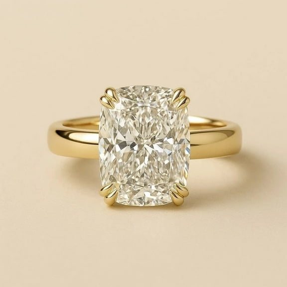 3Ct Long Cushion Cut Certified Lab Created Diamond Solitaire Ring 14kt Yellow Gold Plated