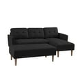 thumbnail image 5 of L Shaped Sofa with Bench, 80.71" Linen Sectional Couch with Futon Design and Wood Legs, Comfy Couch Sleeper Sofa for Living Room, Apartment, 800LBS Weight Capacity, Black, 5 of 8
