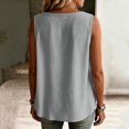 thumbnail image 4 of Stralyhd Button Down Shirts for Women Sleeveless Basic Workout Shirts V-Neck Linen Blouses Comfy and Breathable Beach Vacation Blouses Tops Gray S, 4 of 6