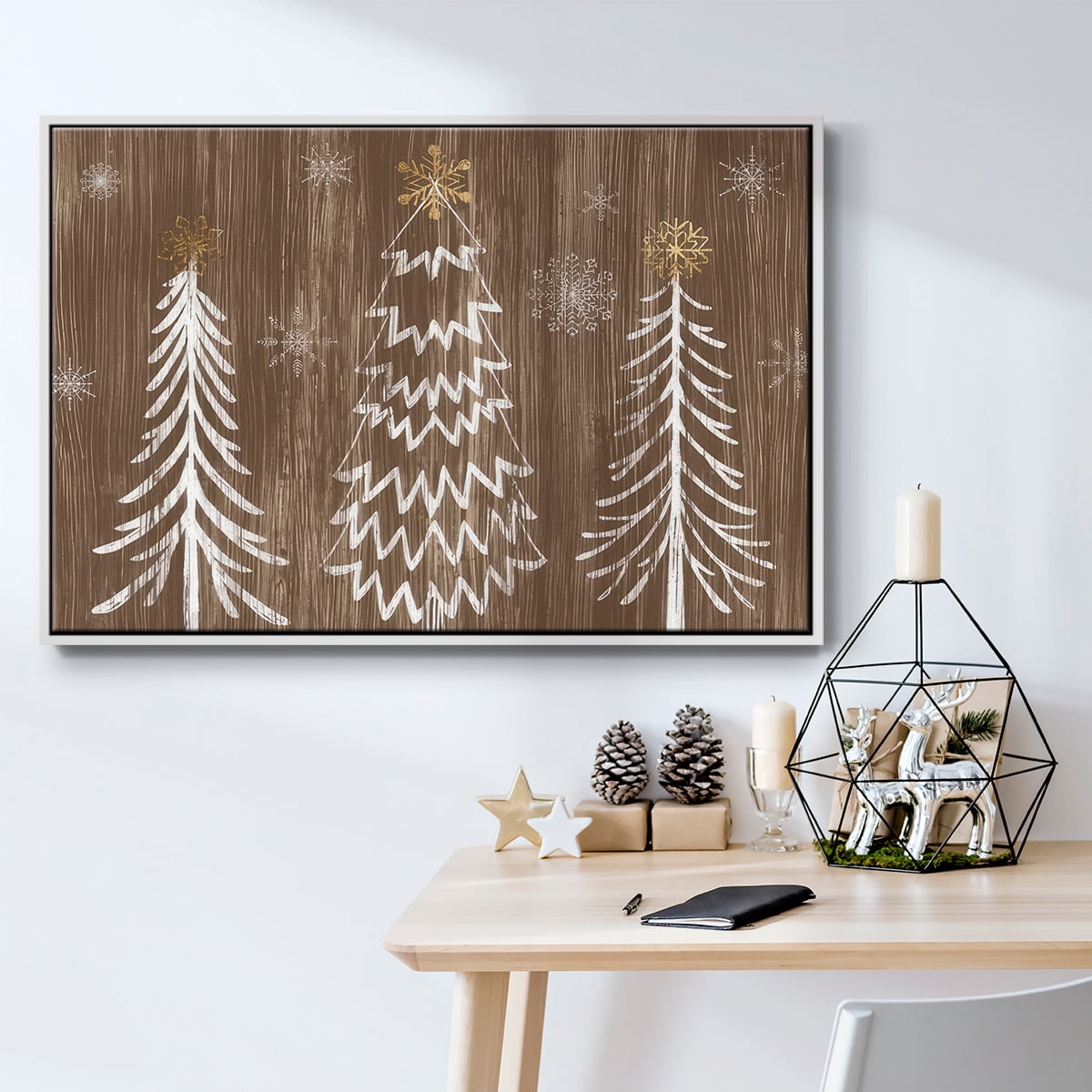 Barnwood Wonderland Collection A - Framed Gallery Wrapped Holiday Canvas - 17 x 25 - White Frame