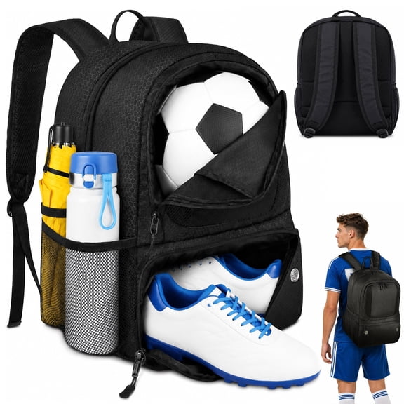 cyrico Soccer Bag with Ball Holder & Shoe Compartment, Soccer Ball Backpack Water-Resistant Sports Bag for Basketball, Volleyball & Football, Lightweight Athletic Gear Bag for Men and Women