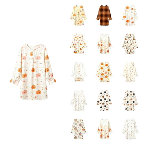 Girls Long Sleeve Dresses Kids Casual T-Shirt Dresses, Crewneck, Fall Dresses Back to School Outfits Midi Casual Sundress Halloween 3-4 Years