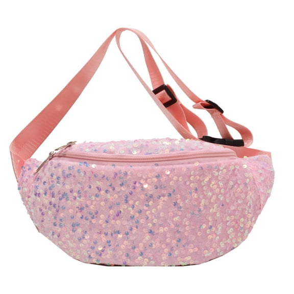 shoper Fashion Sequin Waist Pack Crossbody Belt Sparkly Purse Evening Party Night Out Idea Versatile Compact Secure Zippered Pink