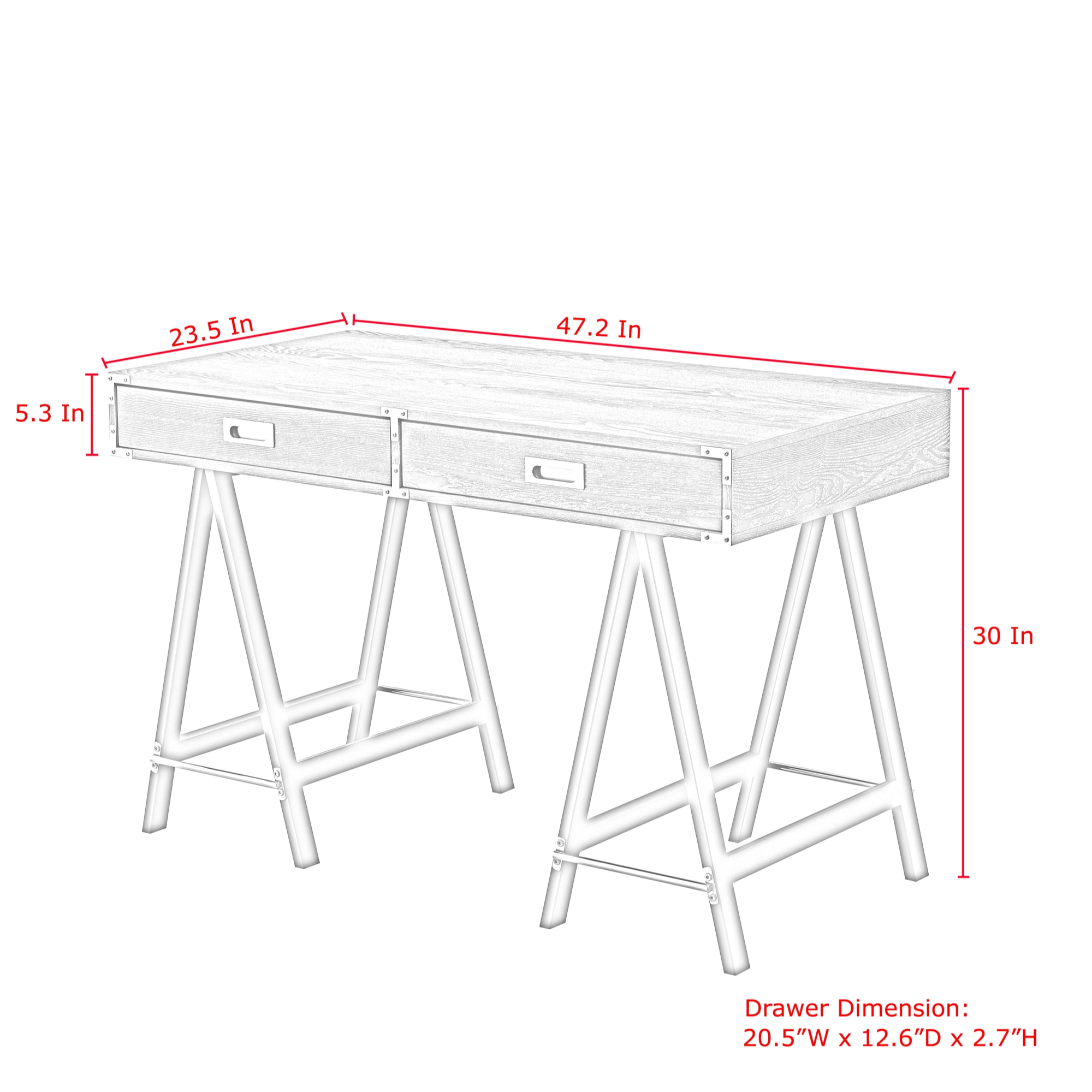 Inspired Home Kani Writing Desk 2 Drawers Hight Gloss Lacquer Finish Powder Coated Base, White - image 3 of 11