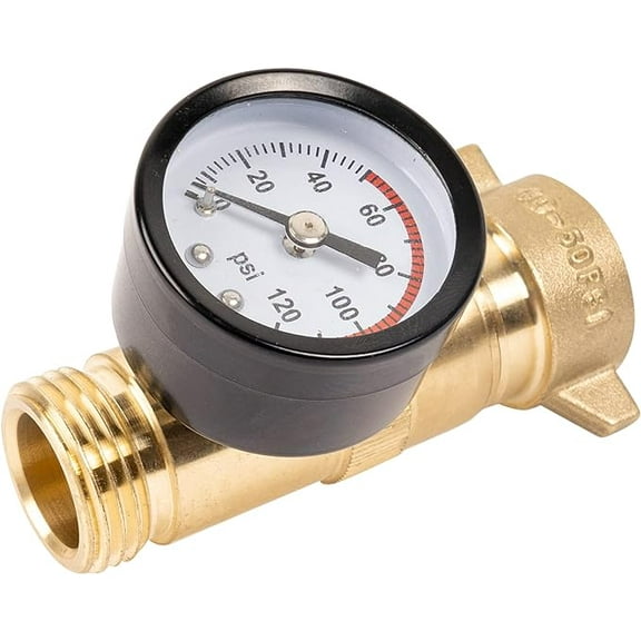 Hourleey Brass RV Water Pressure Regulator, Hi-Flow RV Water Regulator with Filter Screen and Gauge for Campers, Travel Trailers, RV Plumbing System