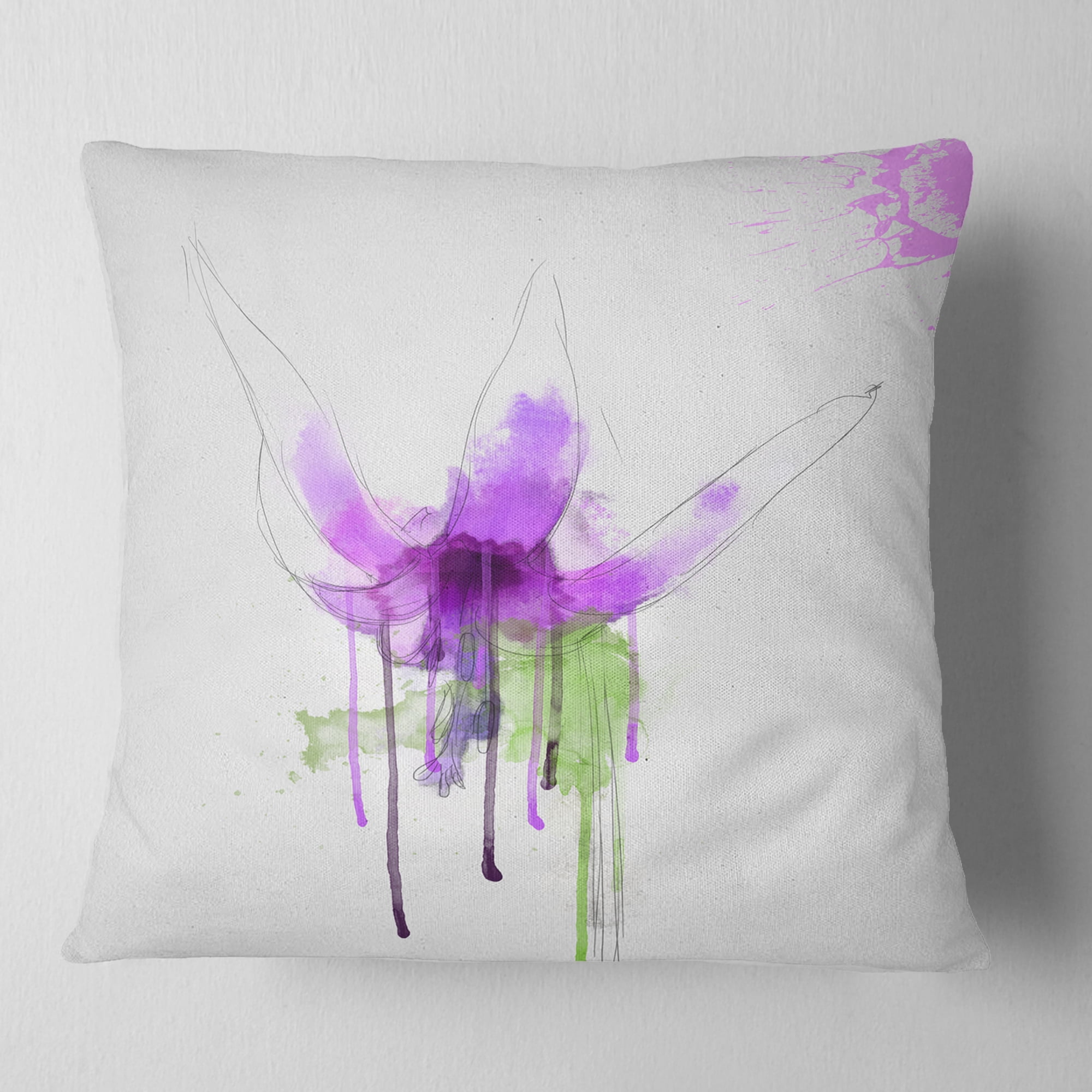 Designart Purple Flower with Green Splash - Floral Throw Pillow - 18x18