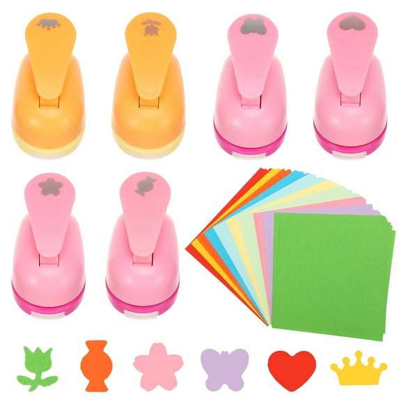 6Pcs Craft Hole Punch with 100 Cardstock Butterfly/Heart/Rose/Candy/Cherry Blossom/Crown Shape Paper Hole Shape Puncher Tool for DIY Craft