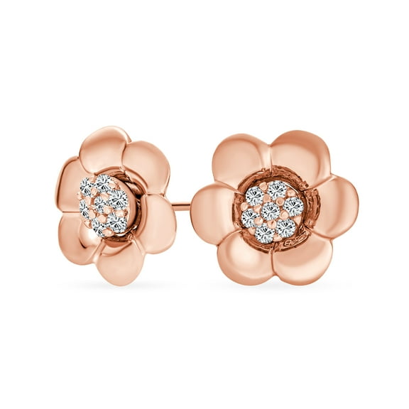 Bling Jewelry Womens 2 In 1 Removable Jackets CZ Stud Earrings with Petal Flower Rose Gold Silver