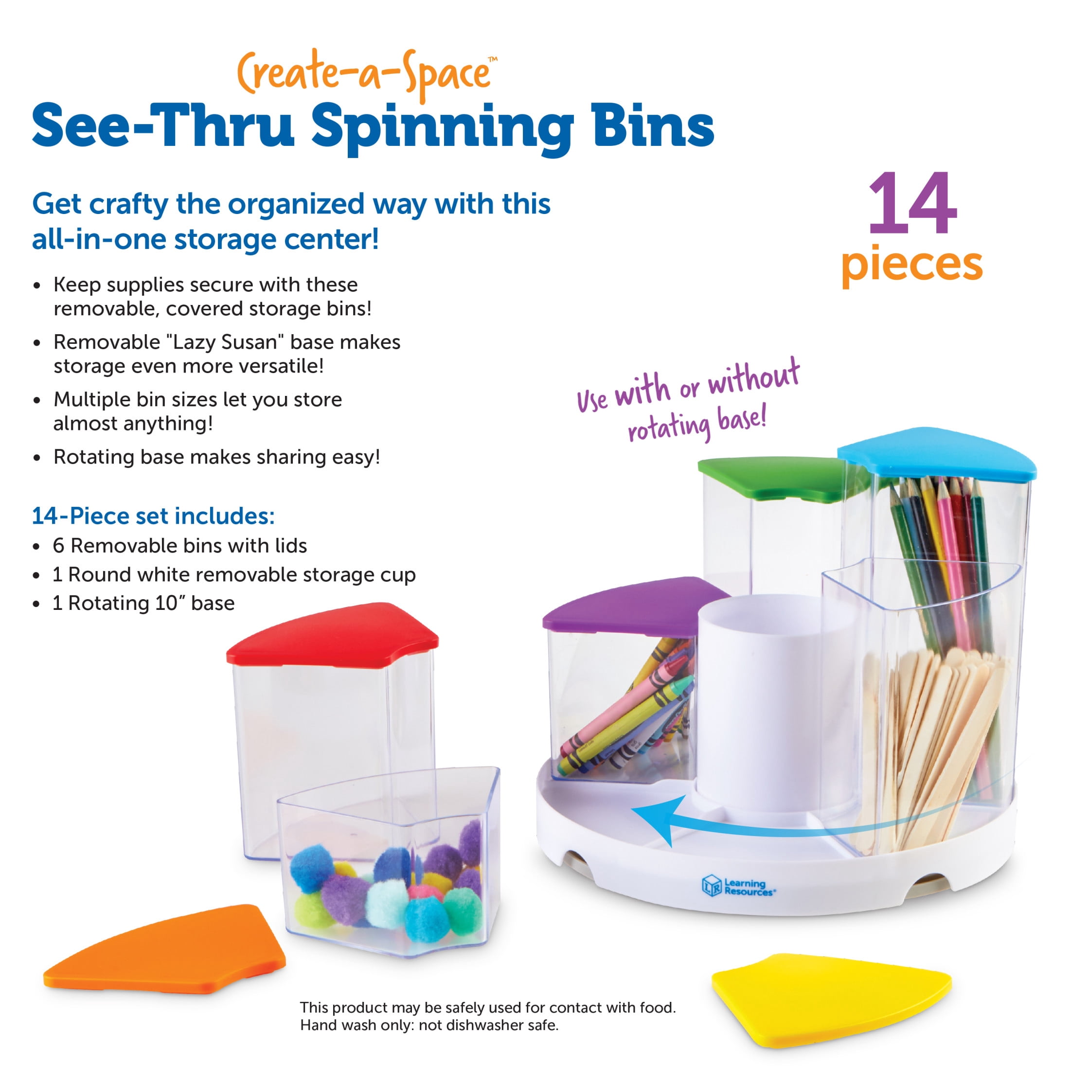 Learning Resources Create-a-Space See-Thru Spinning Bins -14 Pieces Classroom Organization, School Supplies Organizer, Desk Organization, Pen and Crayons Holder