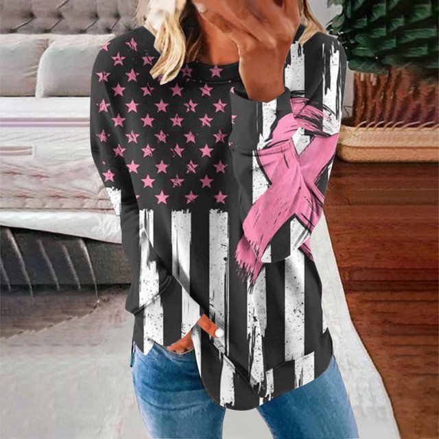 ICHUANYI Liquidación Camiseta de Manga Larga con Cuello Redondo y Estampado de Pechos Informal para Mujer Suelta ICHUANYI WER202308257223