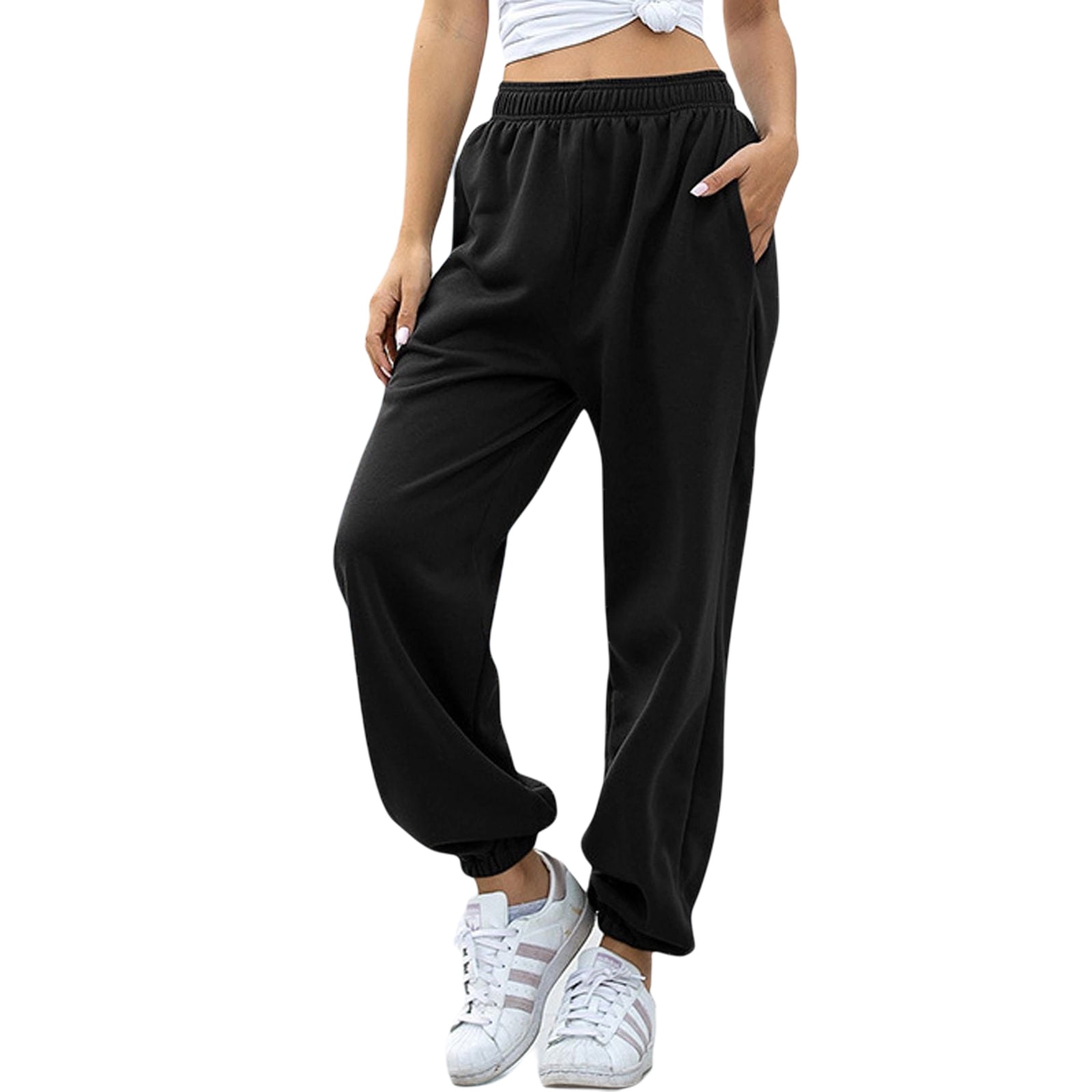 Gupgi Women Jogger Pants Athletic Sweatpants Active Yoga Lounge Workout Running Pants With Pocket Black
