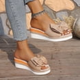 thumbnail image 3 of Espadrilles for Women Bow Slide Sandals Strappy Wedge Platform Heels Casual Summer Dressy Flip Flops Beige2 Size 10, 3 of 8