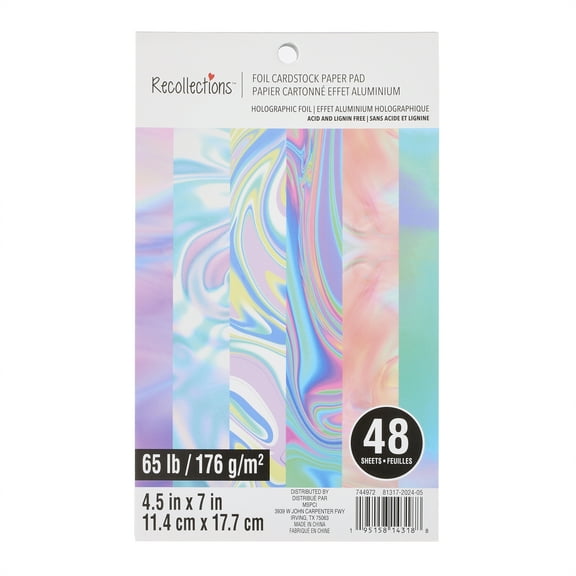 4.5" x 7" Holographic Foil Cardstock Paper Pad by Recollections - Acid and Lignin Free Paper for Scrapbooks - Arts & Crafts - 6 Pack