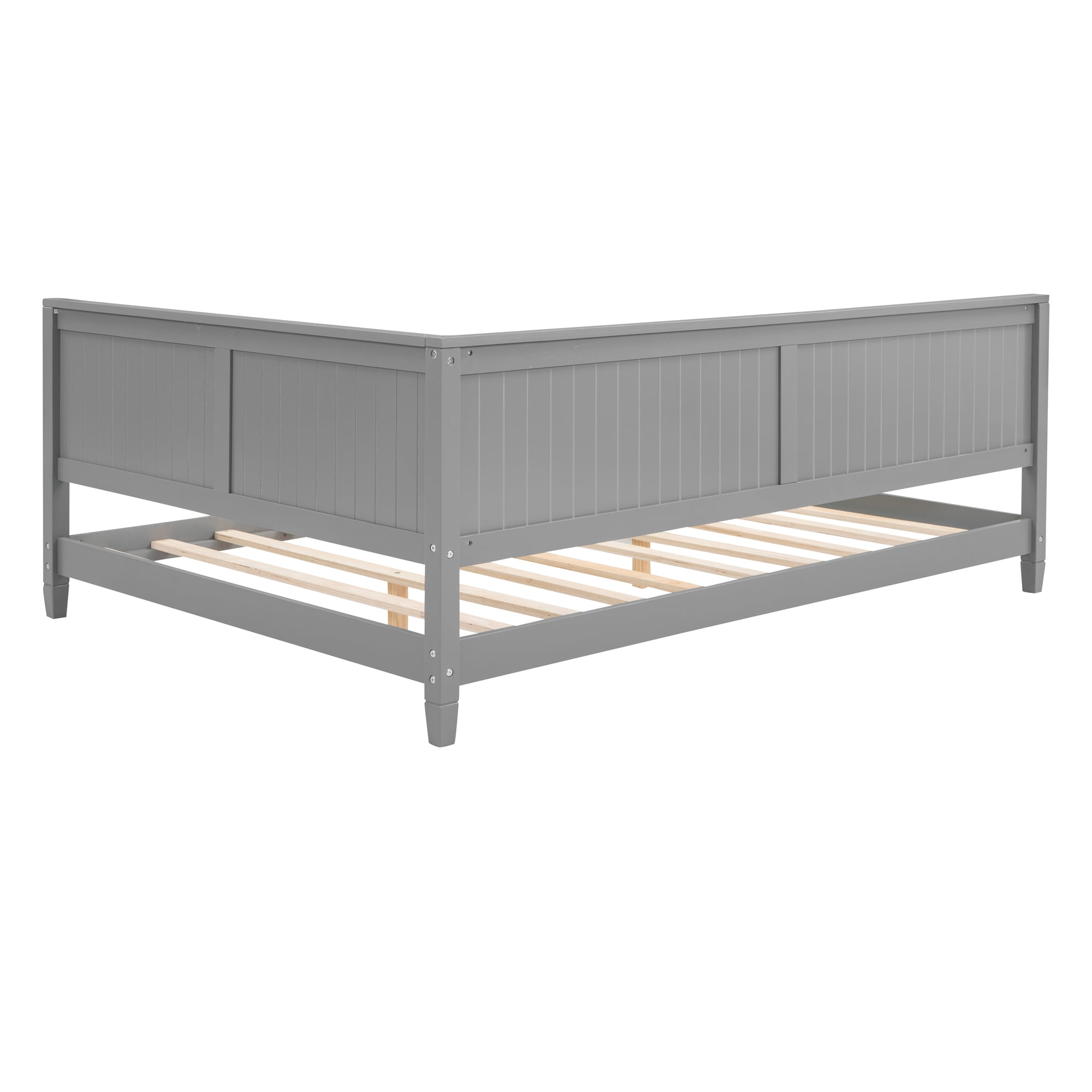 Leumius Full Size Wood Daybed,Wooden Sofa Bed with Headboard and Sideboard,Minimalist Floor Sofa Bed Frame for Bedroom Living Room,Gray