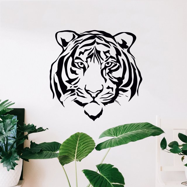 Adhesivo de pared con cabeza de tigre tallada en 3D, PVC, 58 x 64 cm