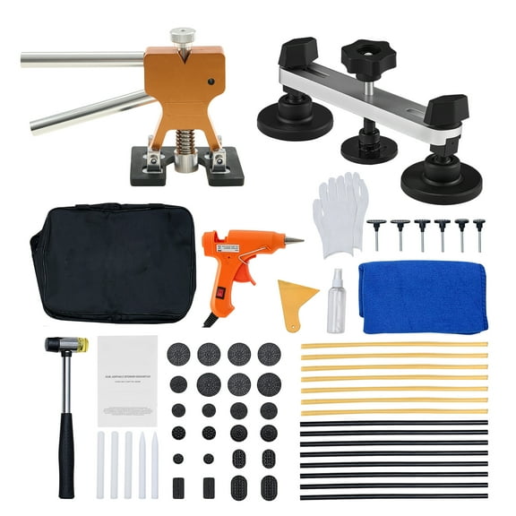 KFFKFF 60 PCS Dent Repair Kit, Paintless Dent Removal Tools with Lifter, Bridge Puller, Hammer, Glue Gun, for Car, Refrigerator, and Door Ding Repair