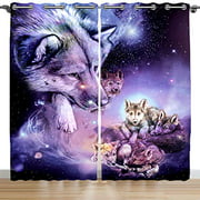 SXCHEN Blackout Curtains 2 Panels Grommet Curtains for Bedroom Purple Galaxy Wolf Wolves W54 x L84 Inch