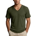 thumbnail image 2 of Stamzod Mens Shirts Summer V-Neck Corduroy Pullover Tops Loose Casual Short Sleeve T-Shirts Plus Size Men Clothing Army Green M, 2 of 9