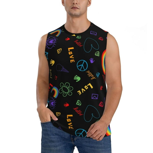 Balery Cartoon Pride Lgbt Camisetas sin mangas para hombre, absorbe la humedad y protege contra el mal olor.-Medium