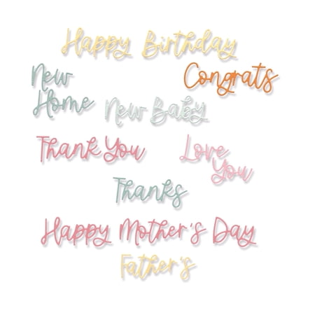 Sizzix Thinlits Variety Sentiments Die-Cut Dies for Paper Crafting, Foil and Vellum, 14 Pack