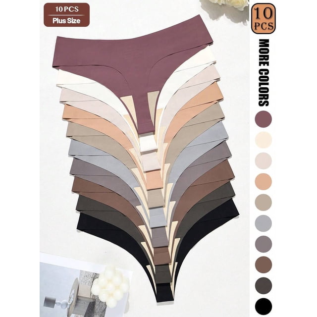 Tangas Sin Costuras Para Mujer Plus Size, Paleta Multicolor, 10 Piezas