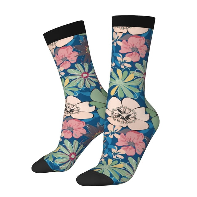 Fotbe Colorful Flowers Calcetas Largas con Estampado para Hombre y Mujer – Calcetas de Compresión Transpirables y Elásticas, Viajar y Uso Diario Talla 5-11