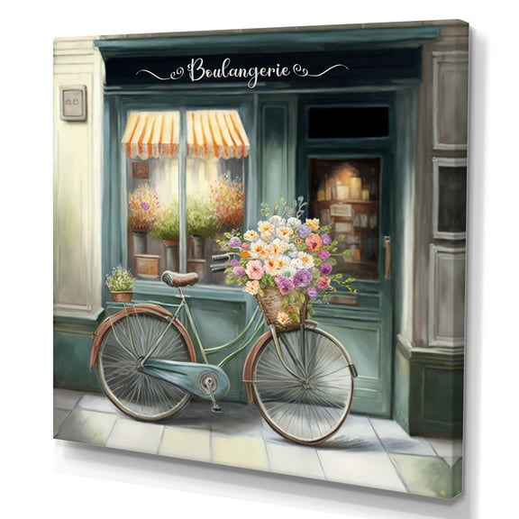 Designart Bicycle In Front A Flower Shop In Paris Canvas Wall Art
