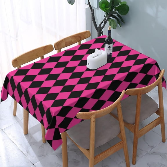 Rectangle Tablecloth Geometric Hot Pink and White Oblong Table Cover Washable Table Cloths for Kitchen Dinning Party Tabletop Modern Decoration 60 x 84inch