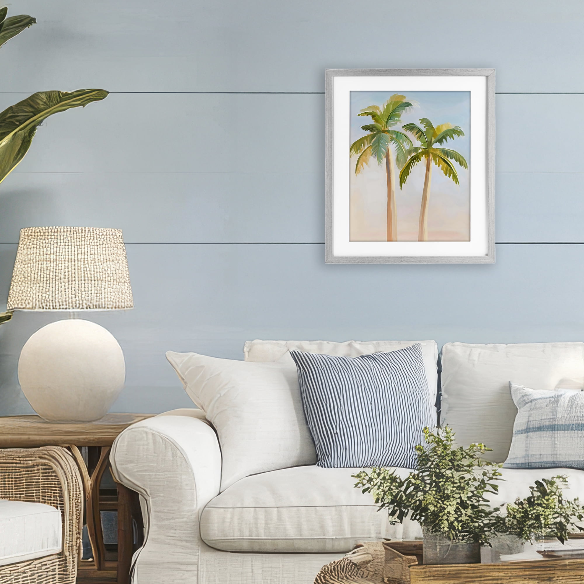 Stupell Industries Tropical Palm Twins at Sunrise Gray Framed Print Under Glass, design by The Prints Vibe