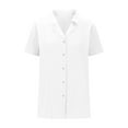 thumbnail image 4 of Posijego Linen Shirts for Women Pleated Collared Short Sleeve Button down Shirts Beach Casual Travel Tops, 4 of 6