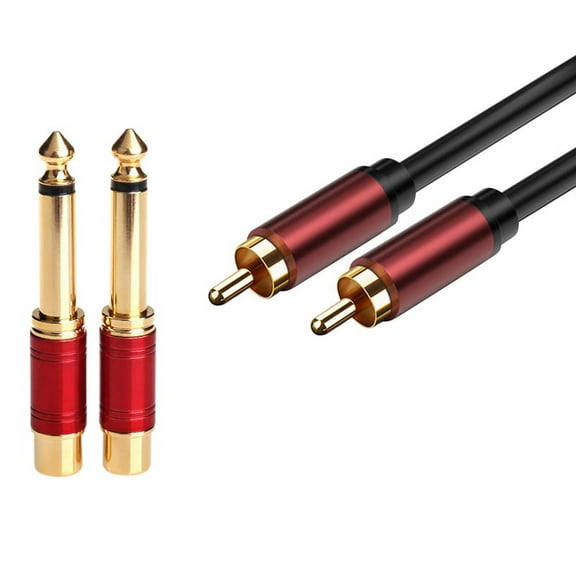 2PCS 6.35mm 1/4 Inch Male Mono to Female Interconnect Audio Adapter with Lotus Cable Subwoofer Cable