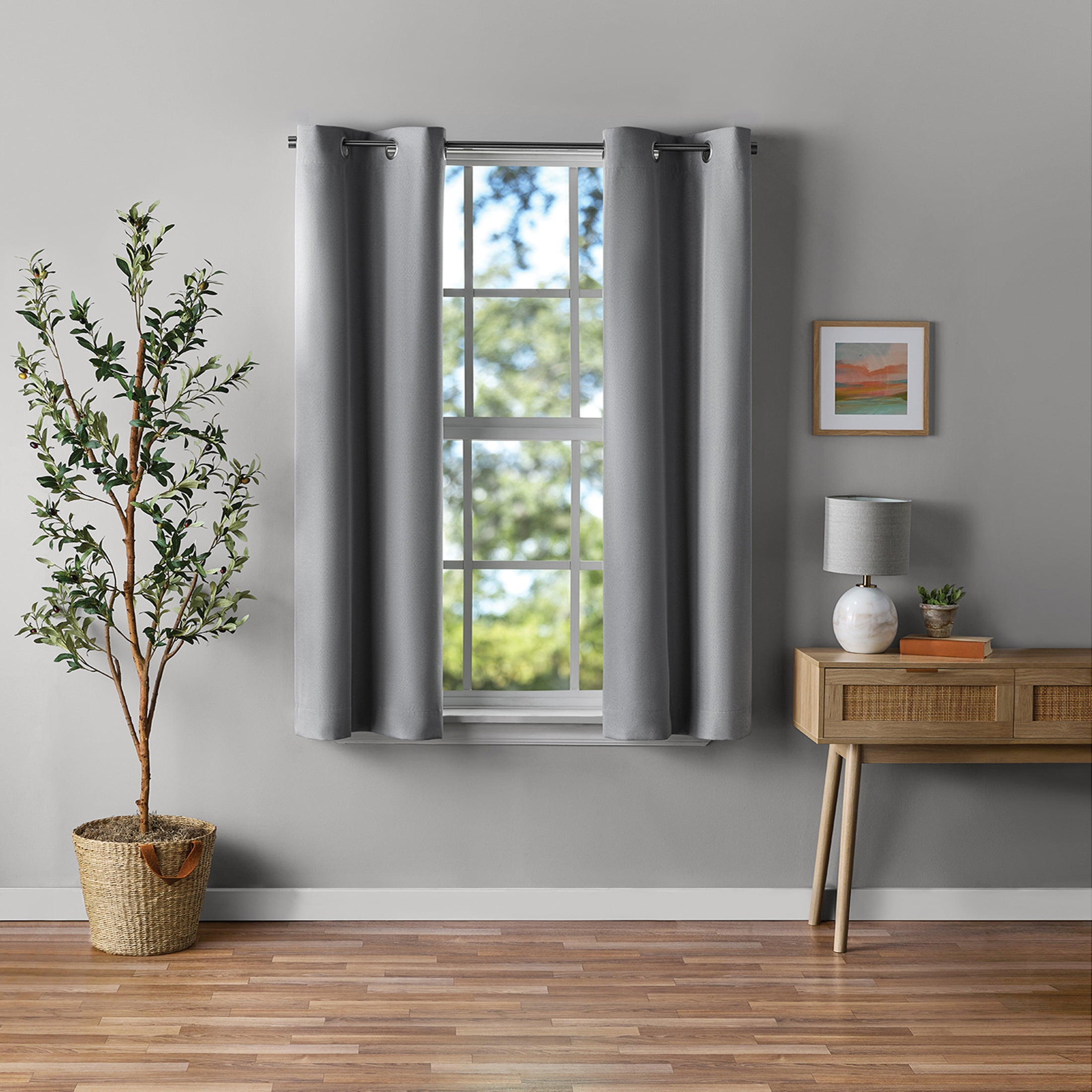 Mainstays Gray Solid Blackout Grommet Curtain Panel Pair, Set of 2, 30" W x 63" L