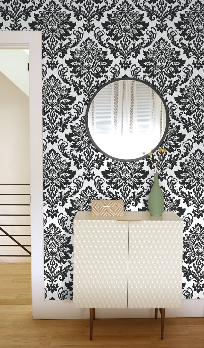 NextWall  Black Damask Peel and Stick Removable Wallpaper - 20.5 in. W x 18 ft. L