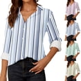 thumbnail image 6 of Women Loose Button up Shirts Striped Print Rolled Long Sleeve Lapel Collar Lightweight Casual Blouses Tunic Tops(Pink,M), 6 of 6