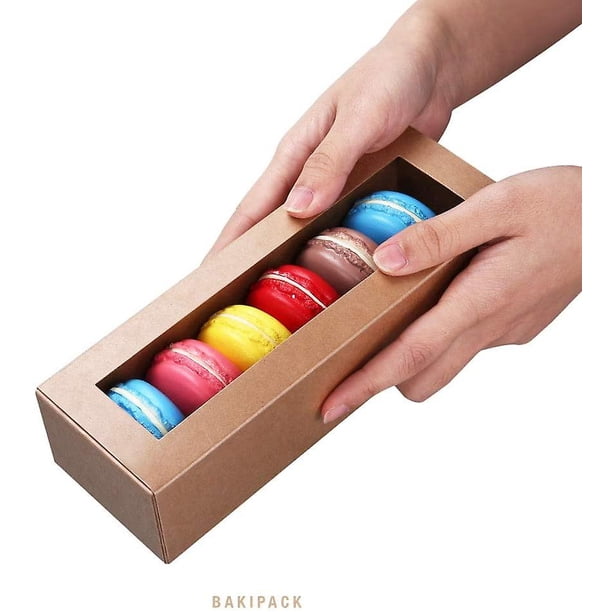 PKGMAGIC 25 Cajas Para Macarons De Pascua – 18,54 Cm Con Ventana Transparente – Incluye Cinta Adhesiva – Para 6 Macarons, Dulces O Fresas – Rosa, Blanco O Negro