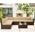 thumbnail image 1 of AECOJOY 7 PCS Patio Conversation Set, PE Rattan Wicker Outdoor Sectional Set with Cushions and Coffee Table, Patio Dining Set for Garden in Brown Rattan & Beige Cushion, 1 of 8