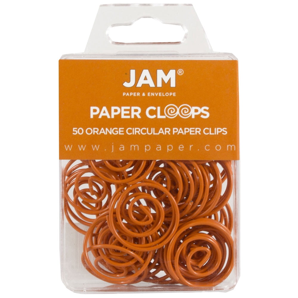 JAM Round Paper Clips, Orange Paperclips, 50/Pack