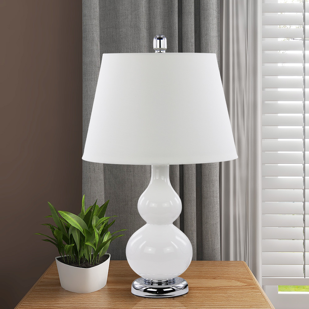 Abble Modern 2pcs Table Lamps Set with Beige Lamp Shade for Living Room and Bedroom -White