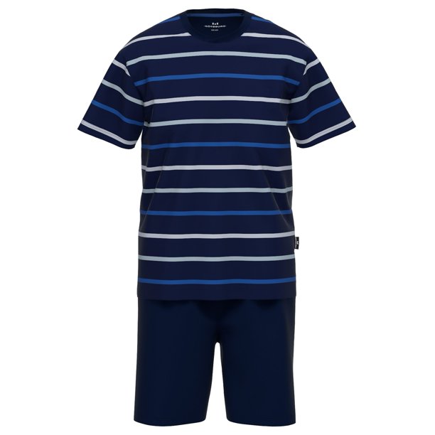 GÖTZBURG Pijama de Hombre - Algodón, Cuello Redondo, Rayas, corto Azul/Blanco L (Large)