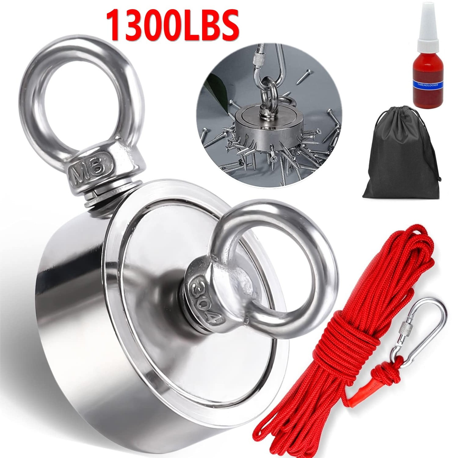 150-800LB Fishing Magnet Kit Strong Neodymium Pull Force Treasure Hunt AND Rope 