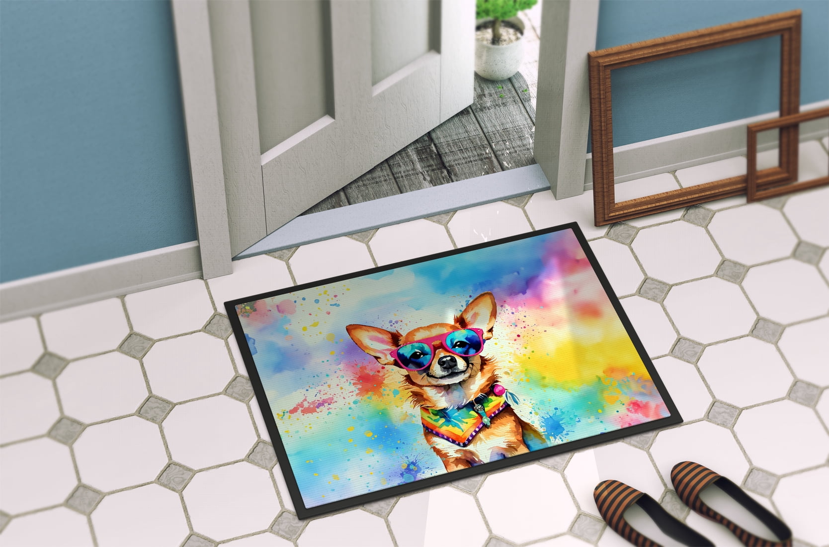 Carolines Treasures DAC2489MAT 0.15 x 18 x 27 in. Chihuahua Hippie Dawg Doormat