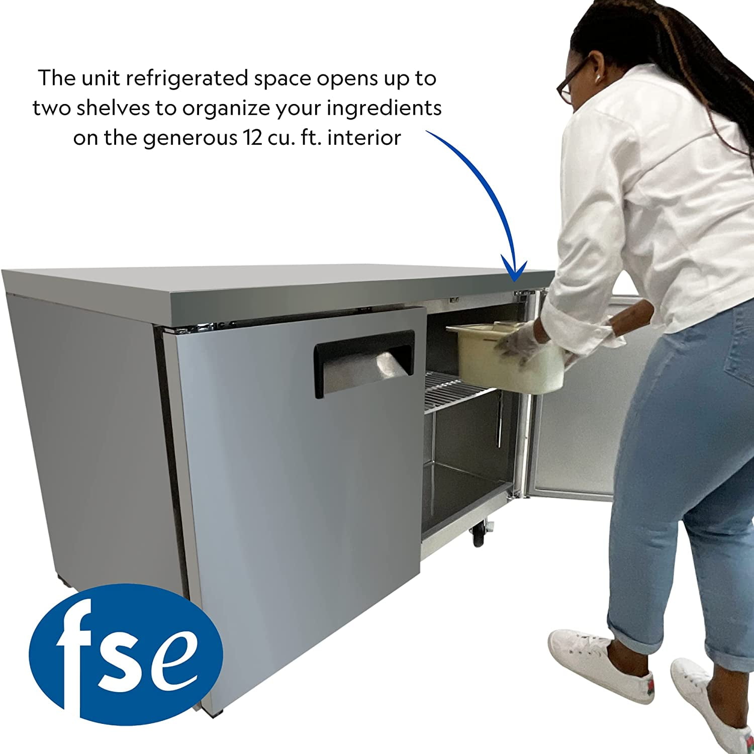 FSE 48-Inch Two Door Undercounter Freezer, 12 Cubic Feet Capacity, Two Shelves, Stainless Steel, 115v, (MRUCFZ-48)