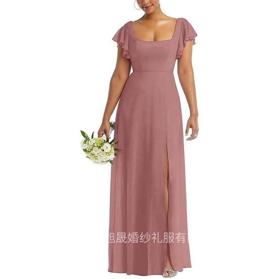 European and American Foreign trade chiffon bridesmaid dress with split long long dress slim backless girlfriend wedding evening dress