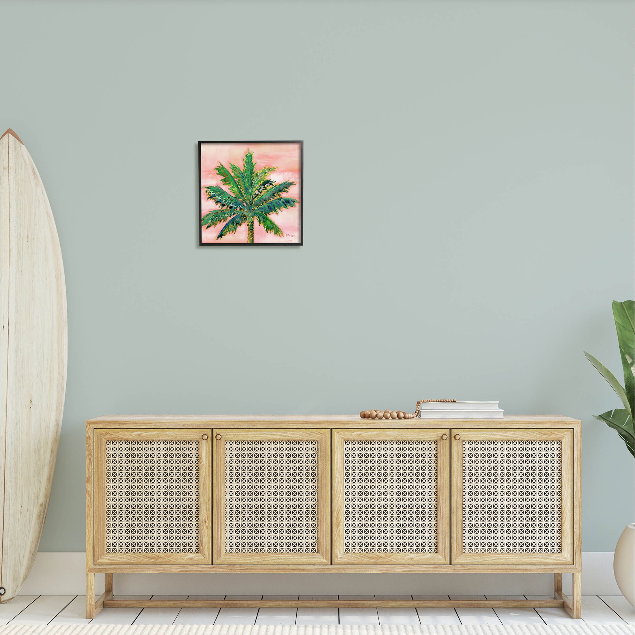 Modern Glam Outline Palm Tree Botanical & Floral Graphic Art Black Framed Art Print Wall Art